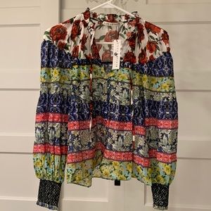 alice + olivia Marlyn Tie Neck Silk-Blend Blouse S